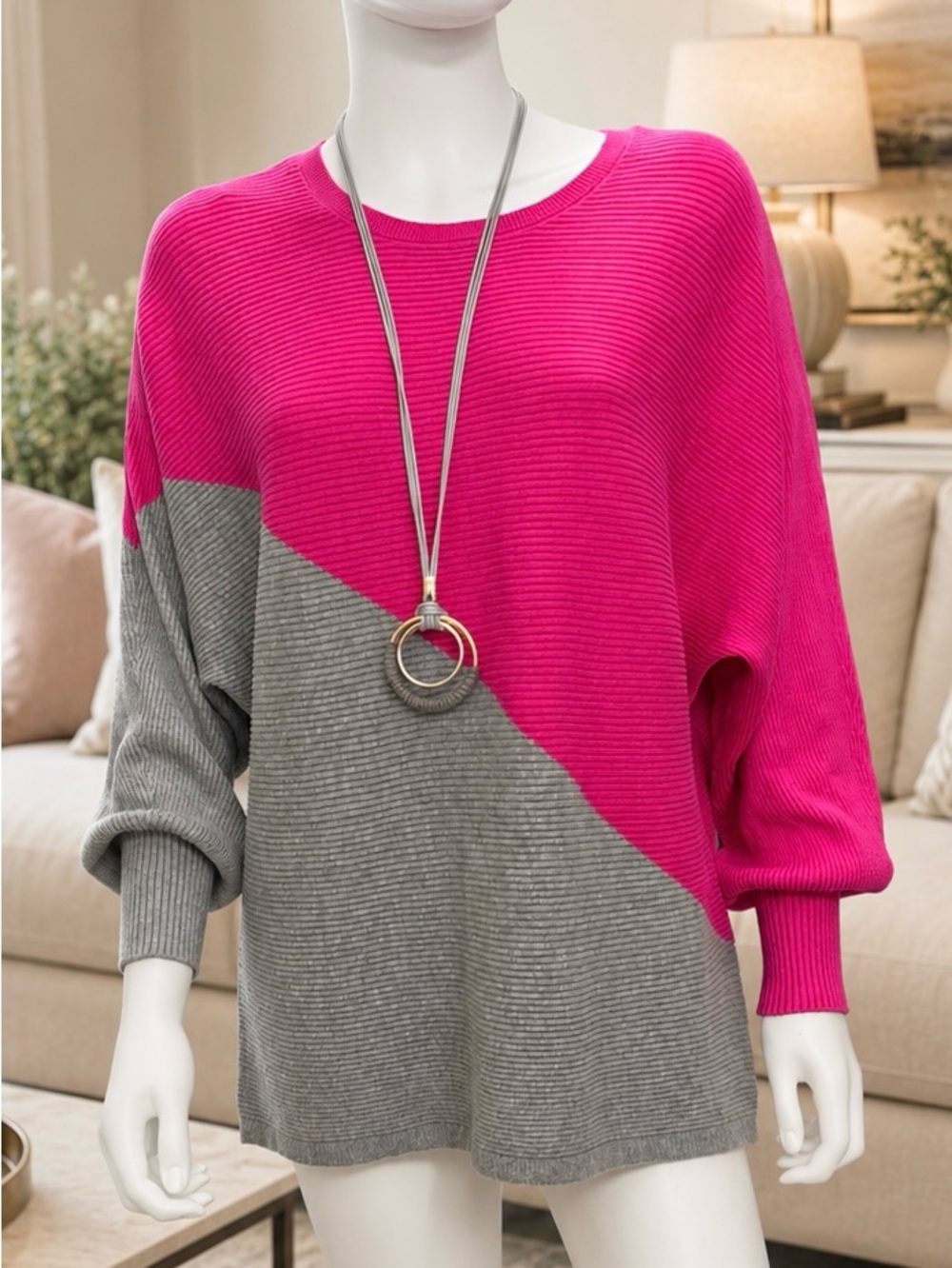 NWT Vince Camuto Pink and Gray Colorblock Women's Sweater Medium